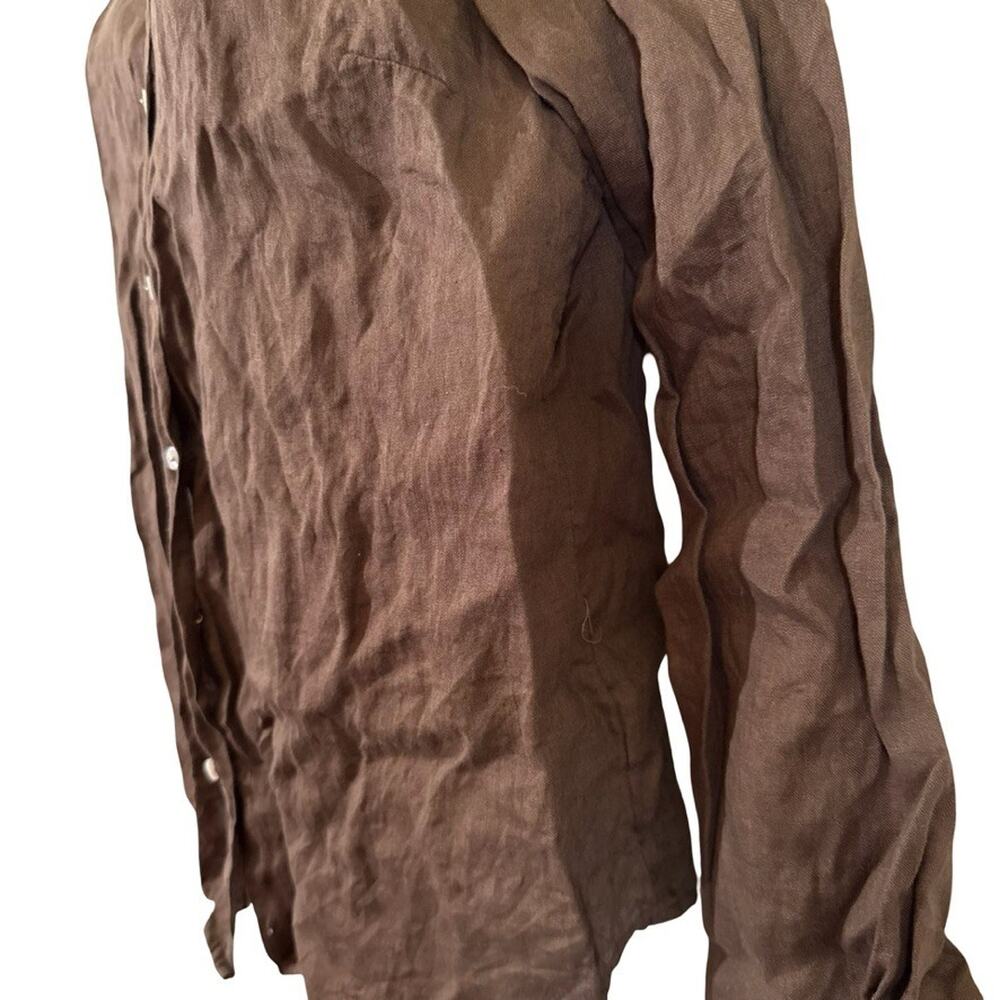 Joie 100% Linen Brown Button Up Long Sleeve Shirt Career Coastal Dressy sz M - Picture 14 of 16
